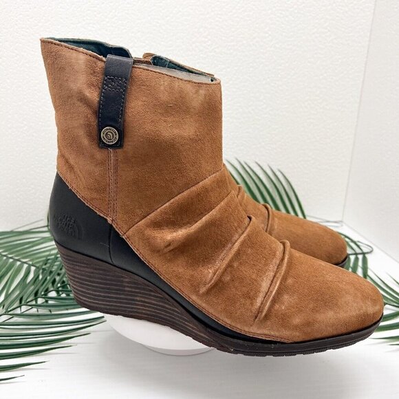 The North Face Bridgeton Wedge Zip Ankle Boots Size 10.5 Brown Suede Leather NWB - Picture 5 of 13